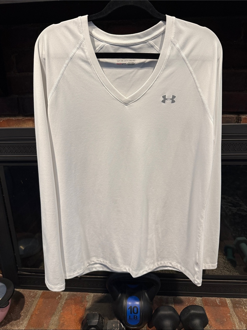 Under Armour White V-Neck Long Sleeve Performance Top